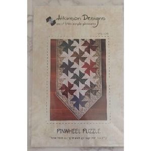 Atkinson Designs Quilt Pattern PINWHEEL PUZZLE Table Runner SPL-108 17"x44" 356